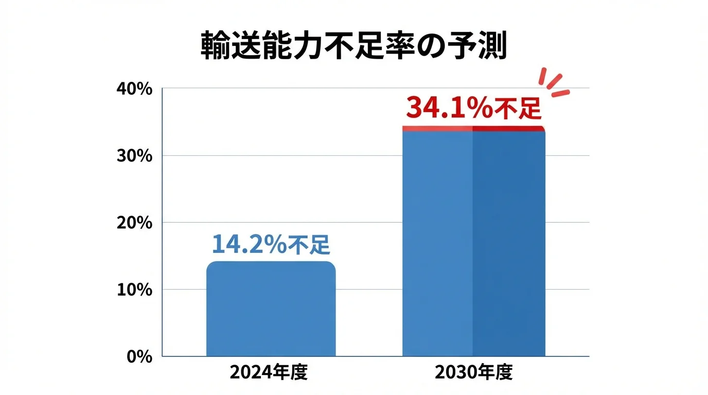 2024年度と2030年度における輸送能力不足率の予測比較グラフ